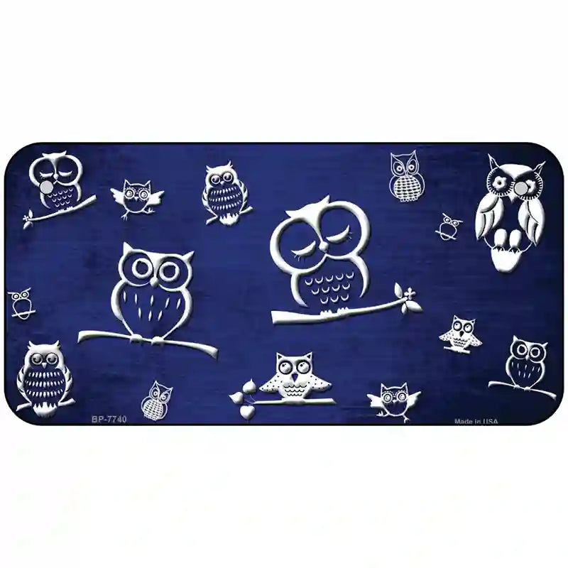 Blue White Owl Oil Rubbed Metal Novelty License Plate 6" x 3" (BP)