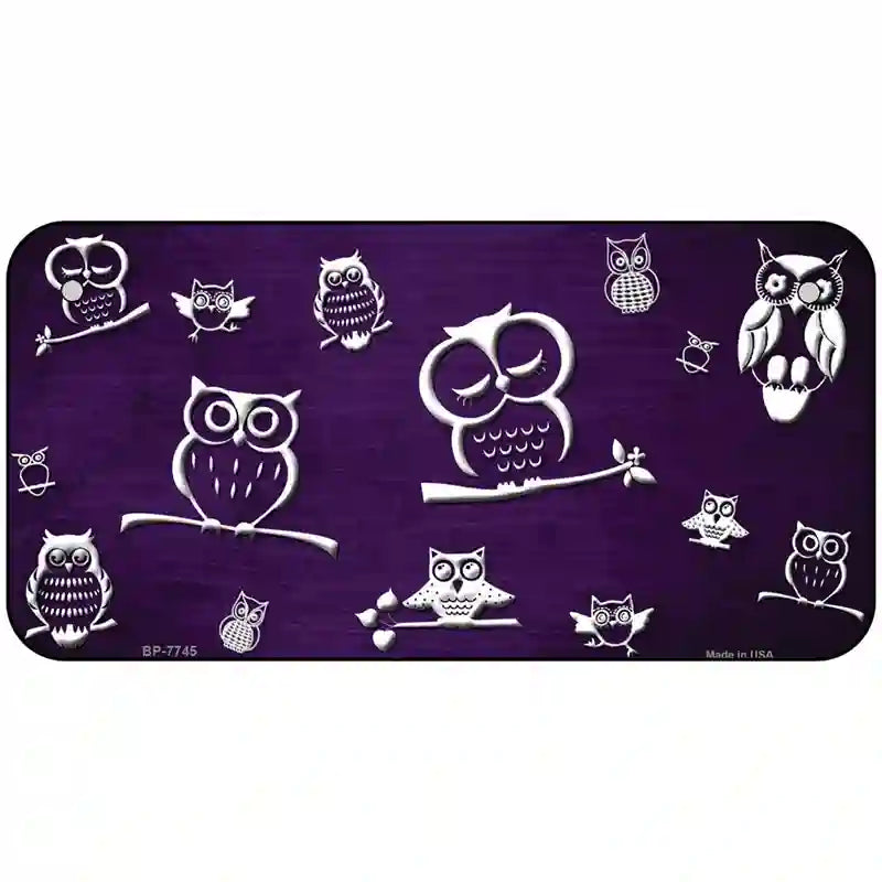 Purple White Owl Oil Rubbed Metal Novelty License Plate 6" x 3" (BP)