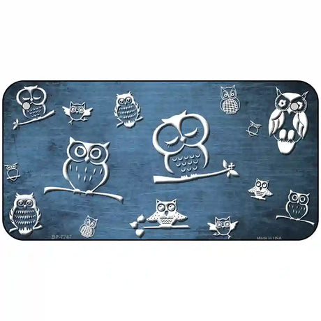 Light Blue White Owl Oil Rubbed Metal Novelty License Plate 6" x 3" (BP)