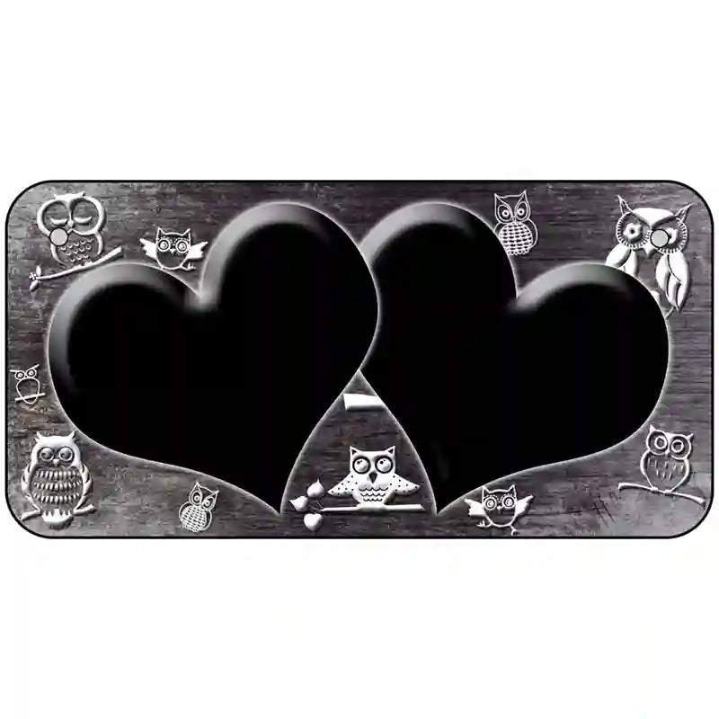 Black White Owl Hearts Oil Rubbed Metal Novelty License Plate 6" x 3" (BP)