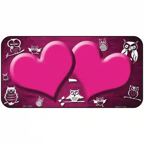 Pink White Owl Hearts Oil Rubbed Metal Novelty License Plate 6" x 3" (BP)