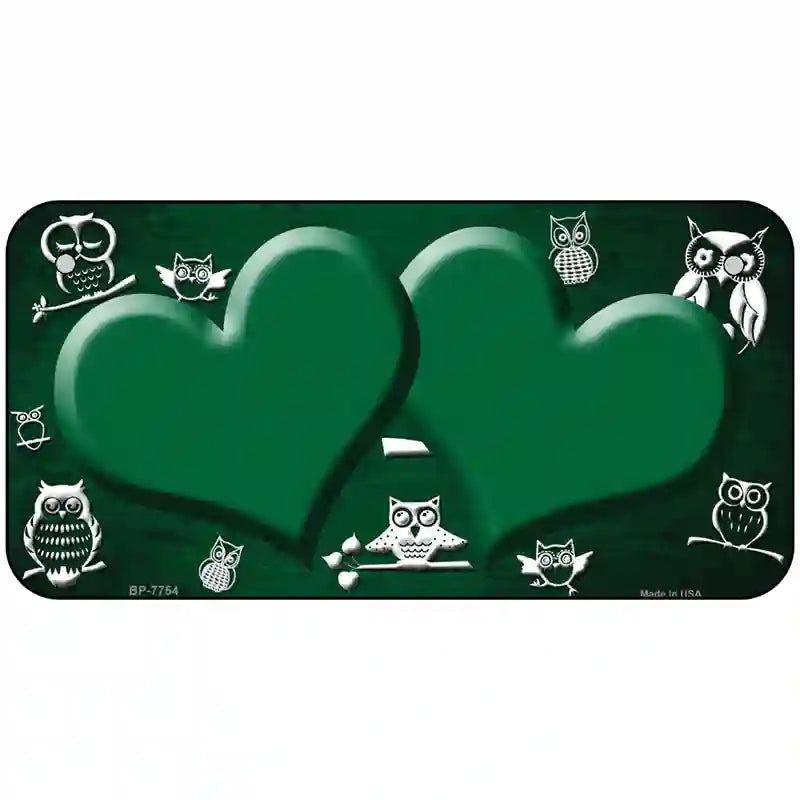 Green White Owl Hearts Oil Rubbed Metal Novelty License Plate 6" x 3" (BP)