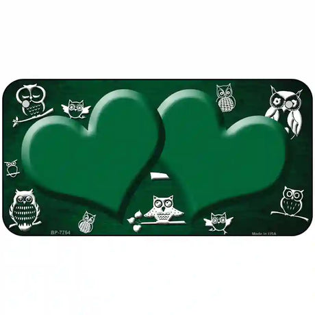 Green White Owl Hearts Oil Rubbed Metal Novelty License Plate 6" x 3" (BP)