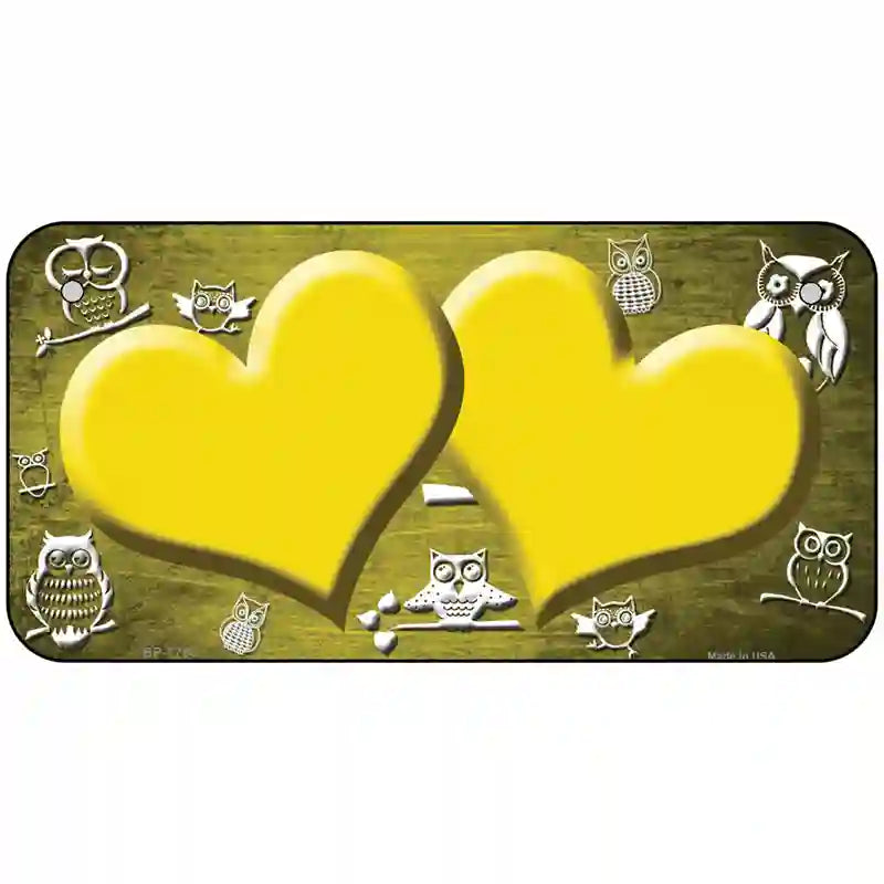 Yellow White Owl Hearts Oil Rubbed Metal Novelty License Plate 6" x 3" (BP)