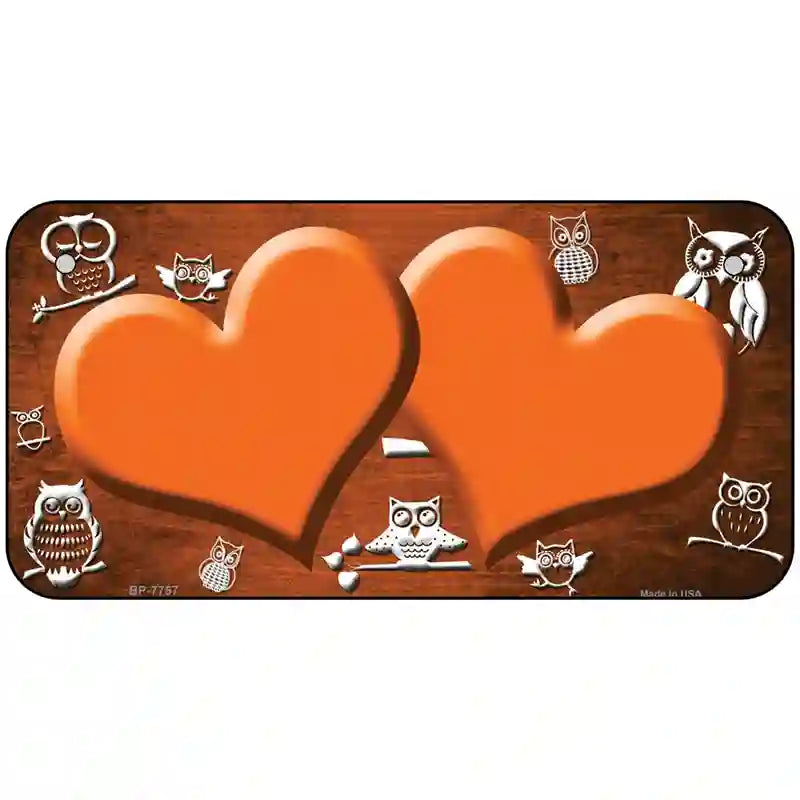 Orange White Owl Hearts Oil Rubbed Metal Novelty License Plate 6" x 3" (BP)