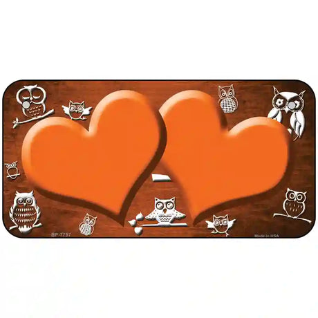 Orange White Owl Hearts Oil Rubbed Metal Novelty License Plate 6" x 3" (BP)