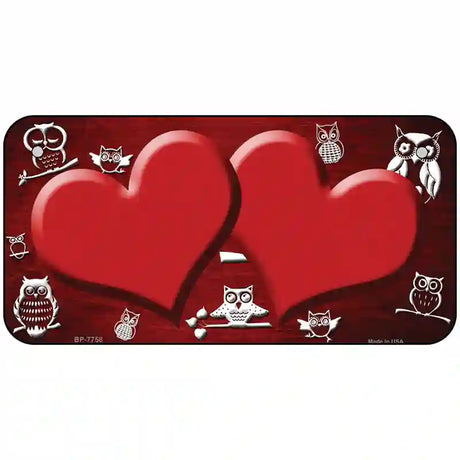 Red White Owl Hearts Oil Rubbed Metal Novelty License Plate 6" x 3" (BP)