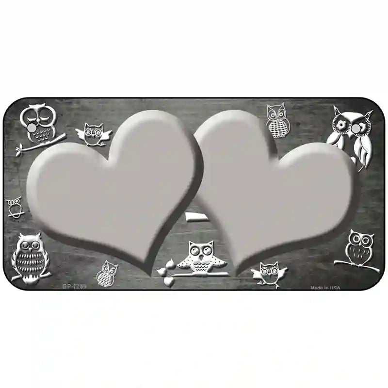 Gray White Owl Hearts Oil Rubbed Metal Novelty License Plate 6" x 3" (BP)