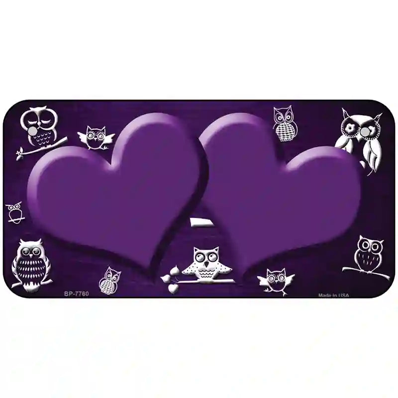 Purple White Owl Hearts Oil Rubbed Metal Novelty License Plate 6" x 3" (BP)