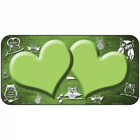 Lime Green White Owl Hearts Oil Rubbed Metal Novelty License Plate 6" x 3" (BP)