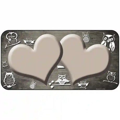 Tan White Owl Hearts Oil Rubbed Metal Novelty License Plate 6" x 3" (BP)