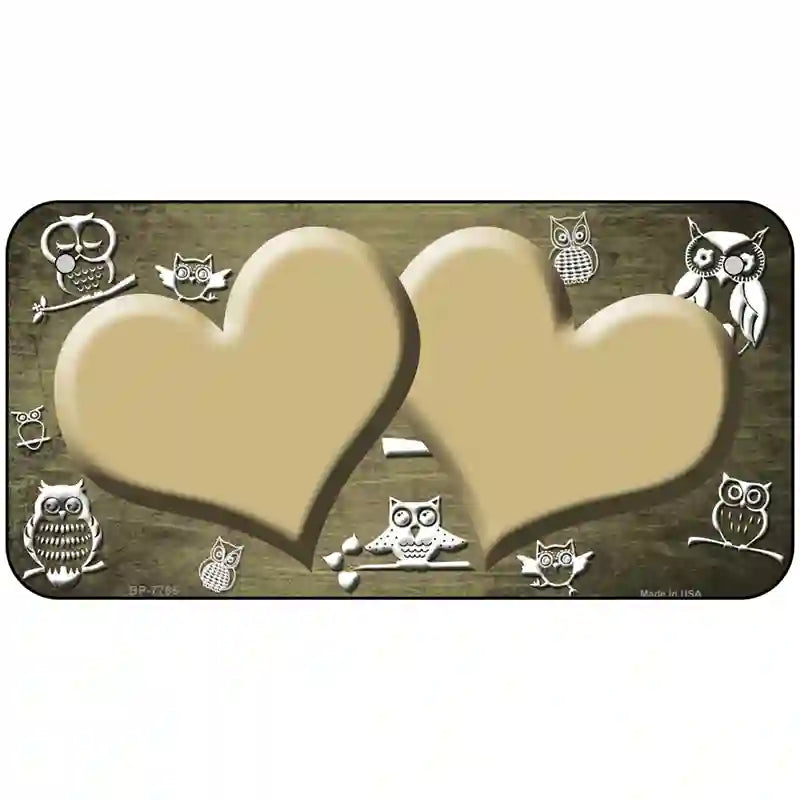 Gold White Owl Hearts Oil Rubbed Metal Novelty License Plate 6" x 3" (BP)