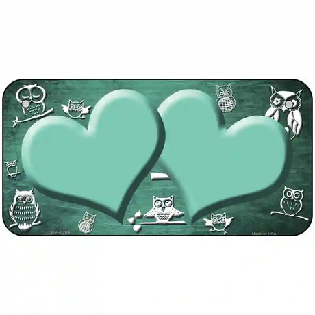 Mint White Owl Hearts Oil Rubbed Metal Novelty License Plate 6" x 3" (BP)