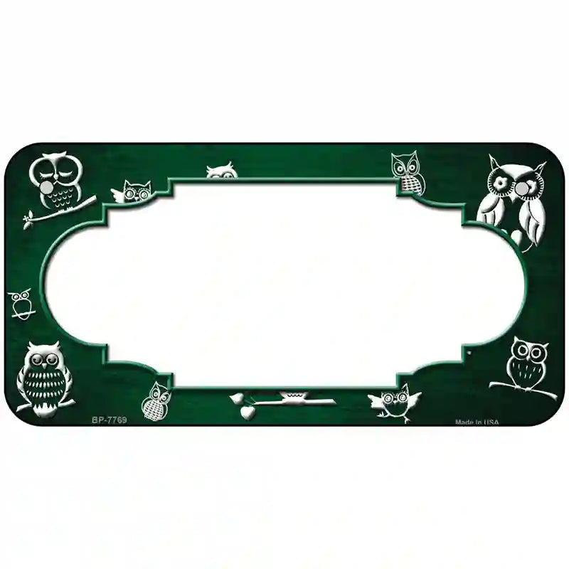 Green White Owl Scallop Oil Rubbed Metal Novelty License Plate 6" x 3" (BP)