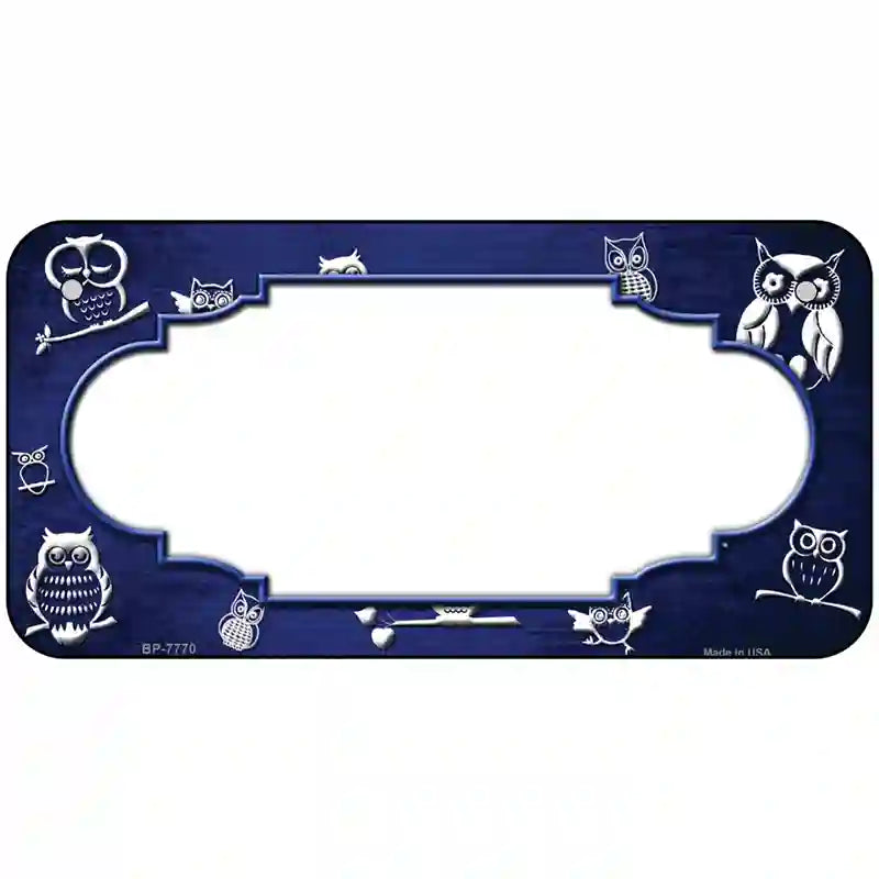 Blue White Owl Scallop Oil Rubbed Metal Novelty License Plate 6" x 3" (BP)