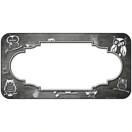 Gray White Owl Scallop Oil Rubbed Metal Novelty License Plate 6" x 3" (BP)