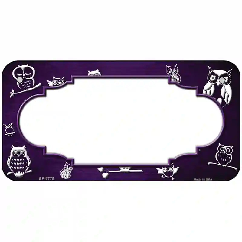 Purple White Owl Scallop Oil Rubbed Metal Novelty License Plate 6" x 3" (BP)