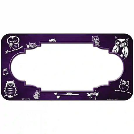 Purple White Owl Scallop Oil Rubbed Metal Novelty License Plate 6" x 3" (BP)