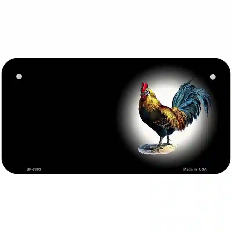 Rooster Offset Black Metal Novelty License Plate 6" x 3" (BP)