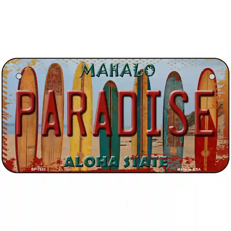 Paradise Surfboards Hawaii State Novelty Metal License Plate 6" x 3" (BP)