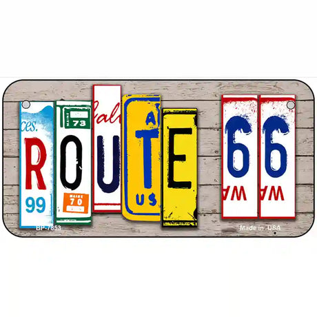 Route 66 License Plate Art Wood Metal Novelty License Plate 6" x 3" (BP)