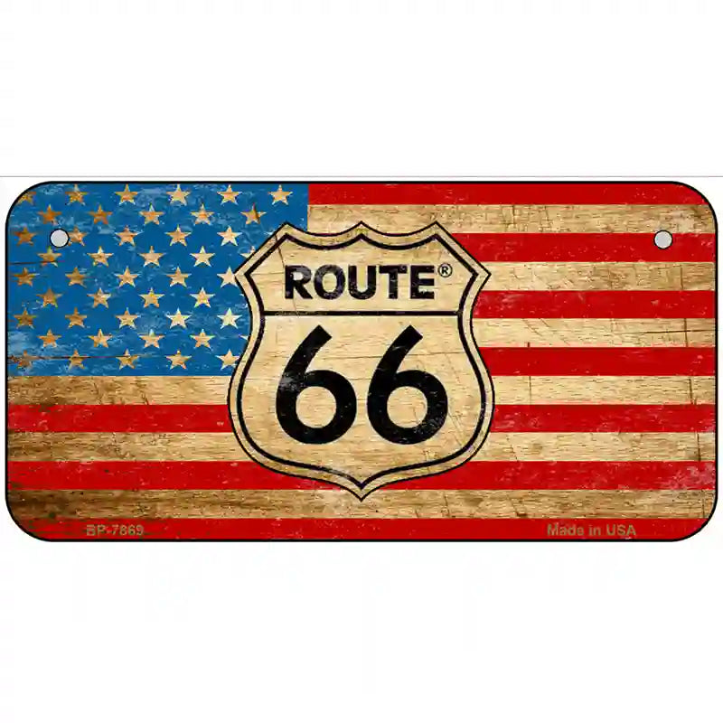 Route 66 American Flag Metal Novelty License Plate 6" x 3" (BP)