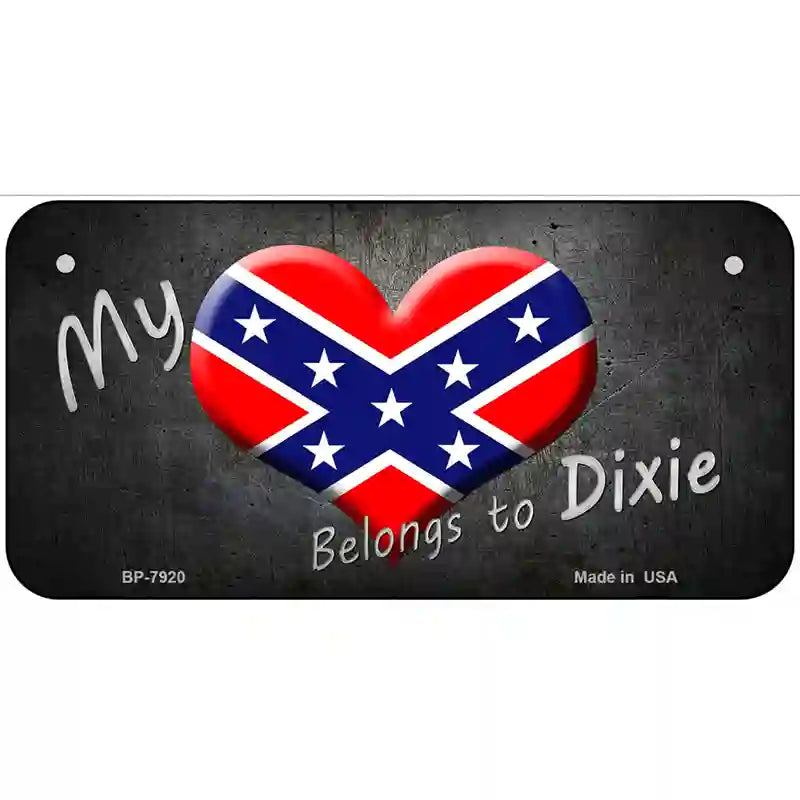 Heart Belongs To Dixie Novelty Metal License Plate 6" x 3" (BP)