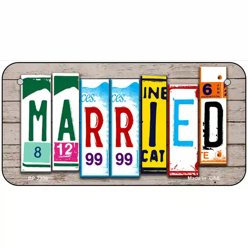 Married Wood License Plate Art Novelty Metal License Plate 6" x 3" (BP)