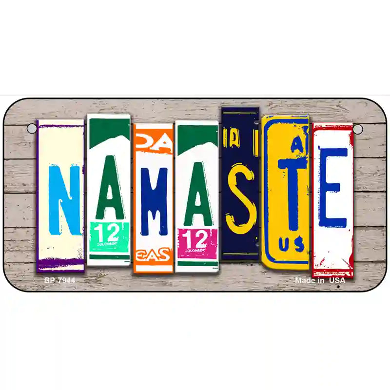 Namaste Wood License Plate Art Novelty Metal License Plate 6" x 3" (BP)