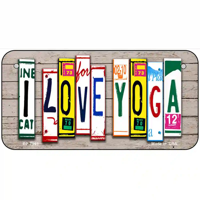 I Love Yoga Wood License Plate Art Novelty Metal License Plate 6" x 3" (BP)