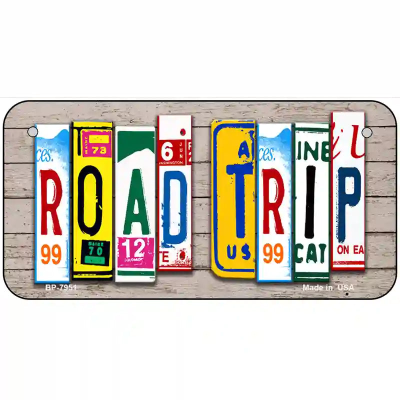 Road Trip Wood License Plate Art Novelty Metal License Plate 6" x 3" (BP)