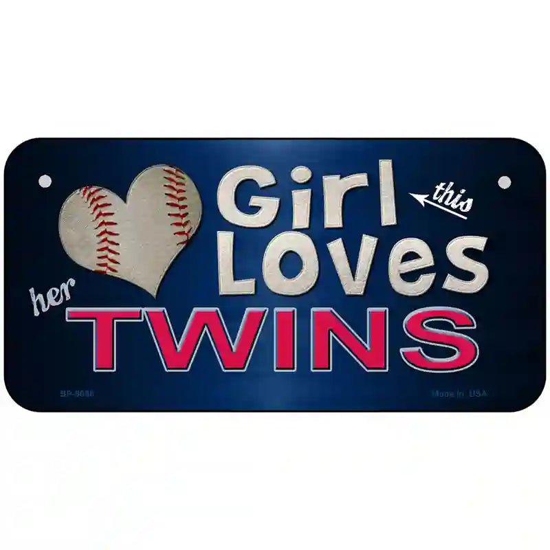 This Girl Loves Her Twins Novelty Metal License Plate 6" x 3" (BP)