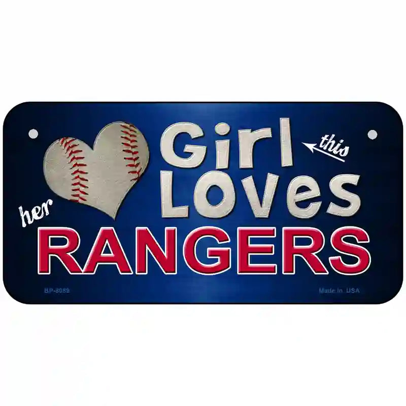 This Girl Loves Her Rangers Novelty Metal License Plate 6" x 3" (BP)