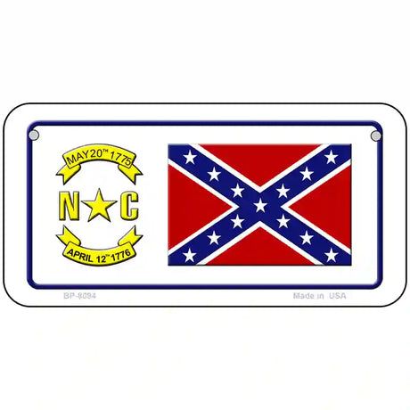 Confederate Flag North Carolina Novelty Metal License Plate 6" x 3" (BP)