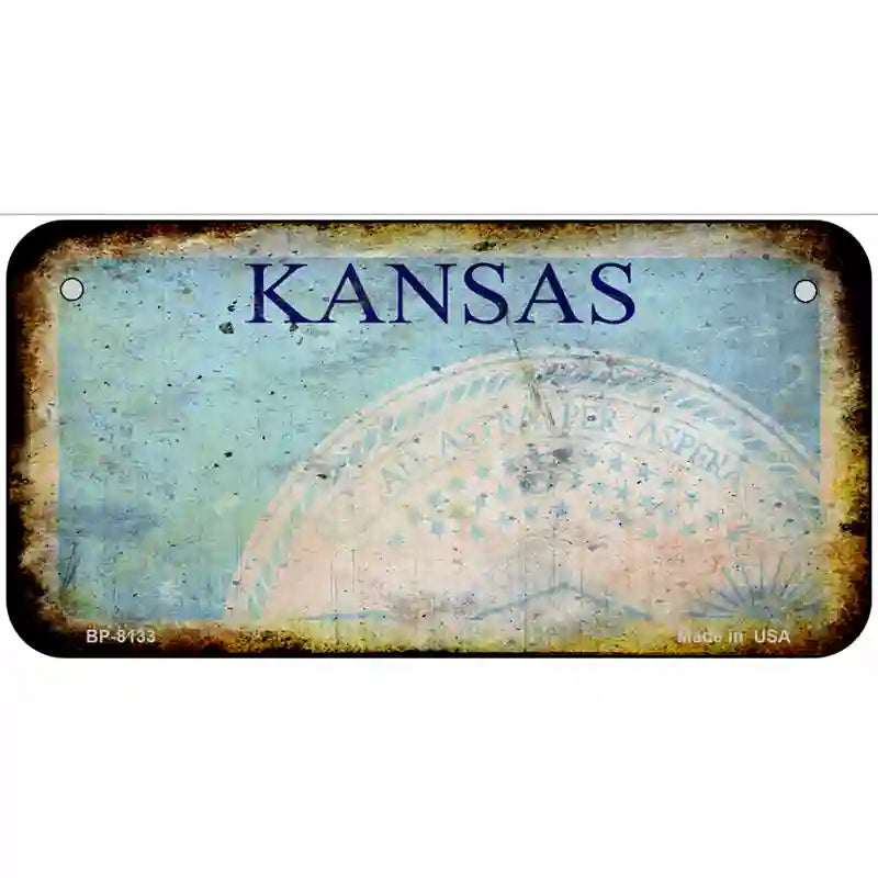 Kansas State Rusty Novelty Metal License Plate 6" x 3" (BP)