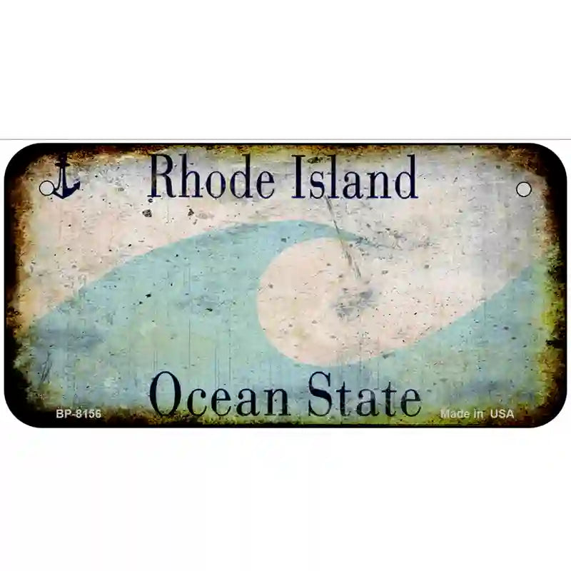 Rhode Island State Rusty Novelty Metal License Plate 6" x 3" (BP)