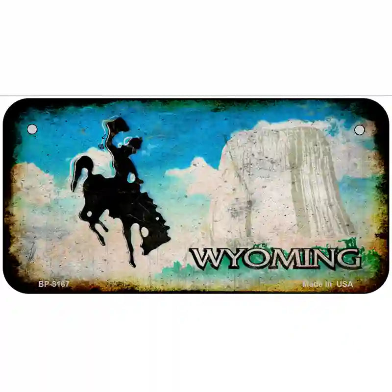 Wyoming State Rusty Novelty Metal License Plate 6" x 3" (BP)