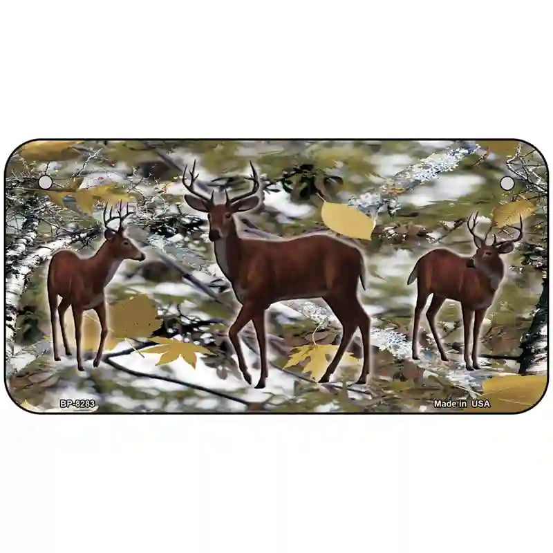 Deer On Camo Novelty Metal License Plate 6" x 3" (BP)