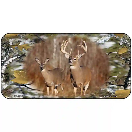 Two Deer On Camo Novelty Metal License Plate 6" x 3" (BP)