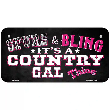 Spurs and Bling Novelty Metal License Plate 6" x 3" (BP)