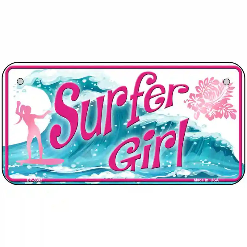 Surfer Girl Metal Novelty License Plate 6" x 3" (BP)