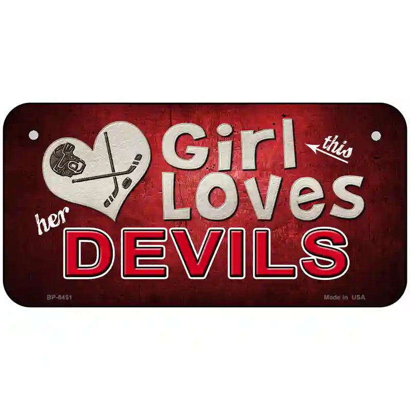 This Girl Loves Her Devils Novelty Metal License Plate 6" x 3" (BP)