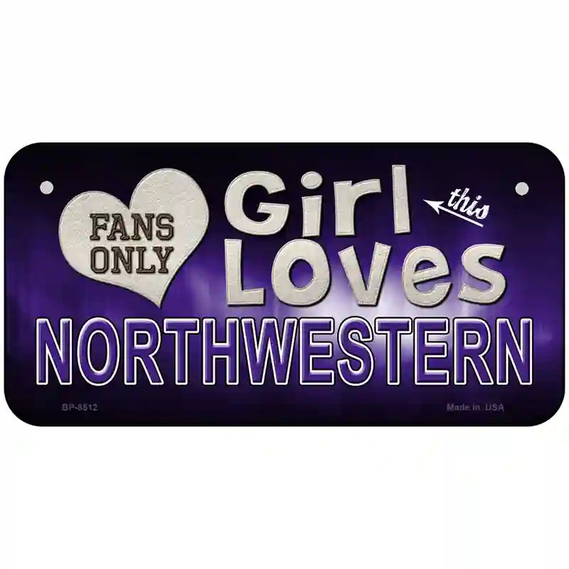 This Girl Loves Northwestern Novelty Metal License Plate 6" x 3" (BP)