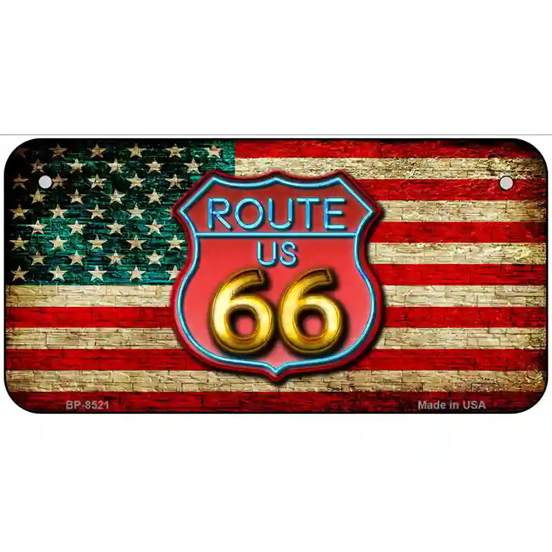 American Route 66 Neon Metal Novelty License Plate 6" x 3" (BP)