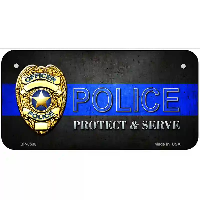 Police Badge Thin Blue Line Metal Novelty License Plate 6" x 3" (BP)