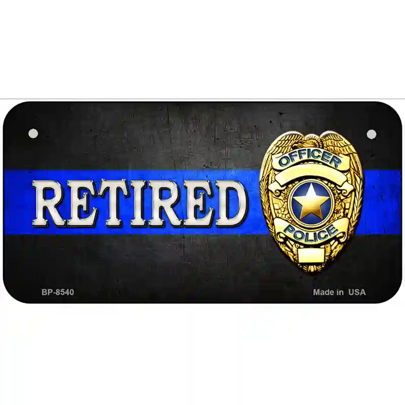 Retired Police Thin Blue Line Metal Novelty License Plate