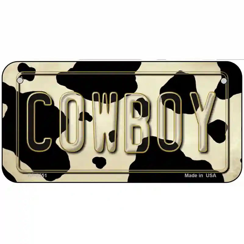 Cowboy Cow Metal Novelty License Plate 6" x 3" (BP)