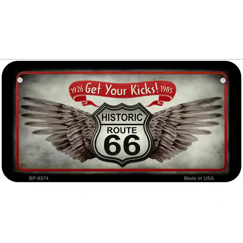 Get Your Kicks Metal Novelty License Plate 6" x 3" (BP)