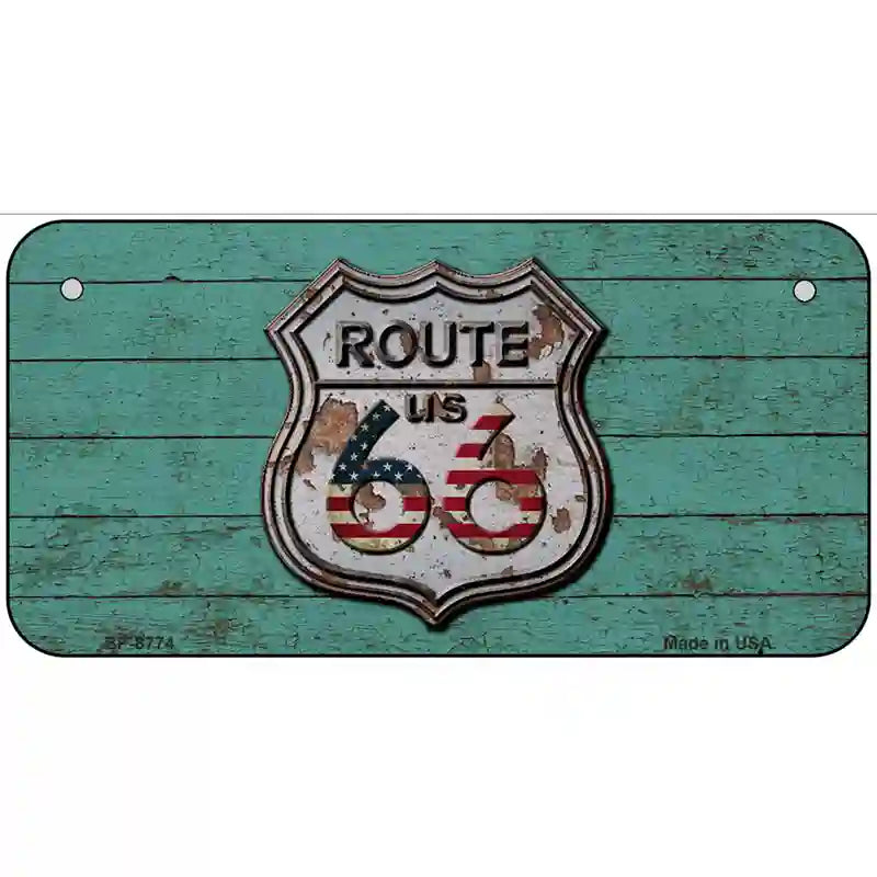 Route 66 Rusty On Wood Metal Novelty License Plate 6" x 3" (BP)