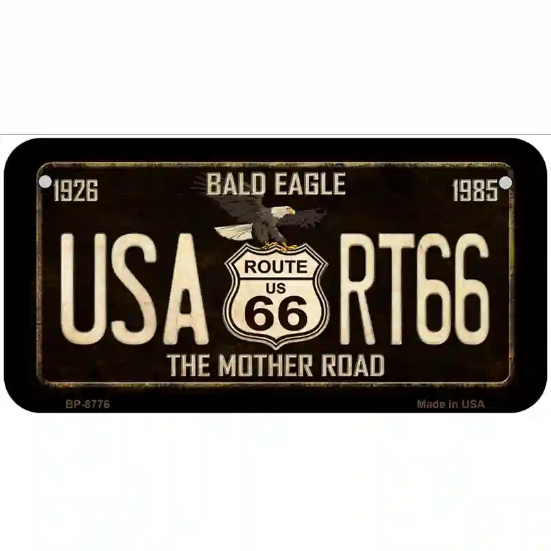 Bald Eagle Route 66 Metal Novelty License Plate 6" x 3" (BP)